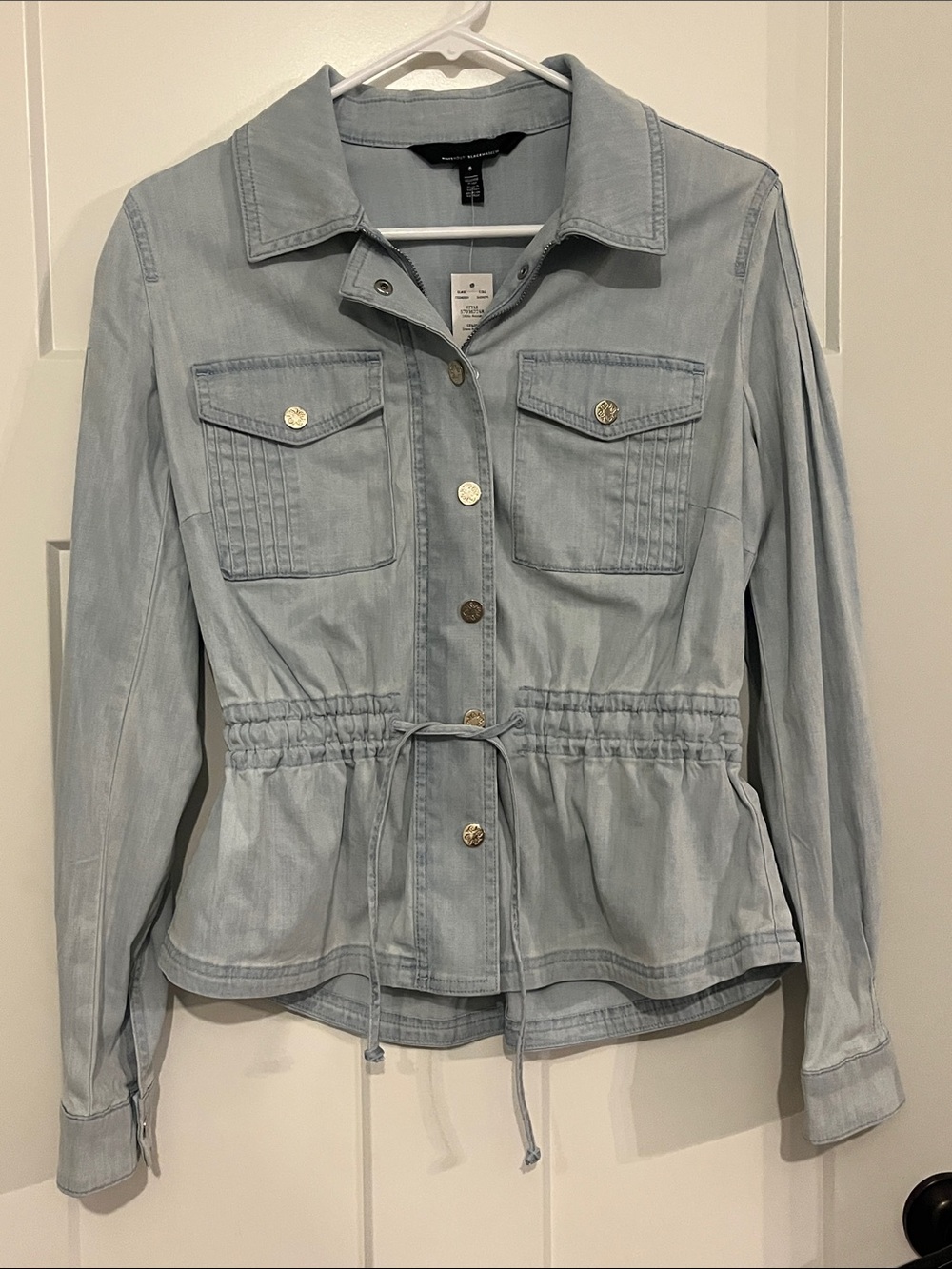 White House Black Market Light Blue Drawstring Denim Jacket
